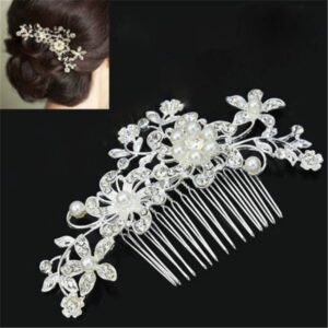 Wedding hair clip romantic crystal pearl flower hair accessory rhinestone headpiece bride crown hair clip bride hair comb (white)