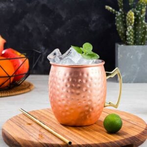 Copper Plating Stainless Steel Mug Cocktail Glass Beer Mug Rose Gold, Style:Hammer point