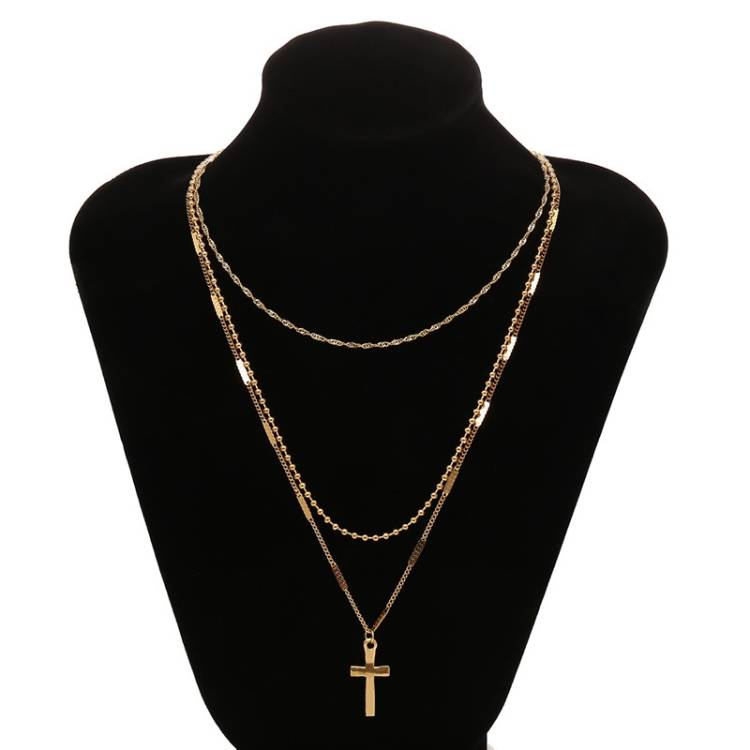 3-layer women's necklace cross