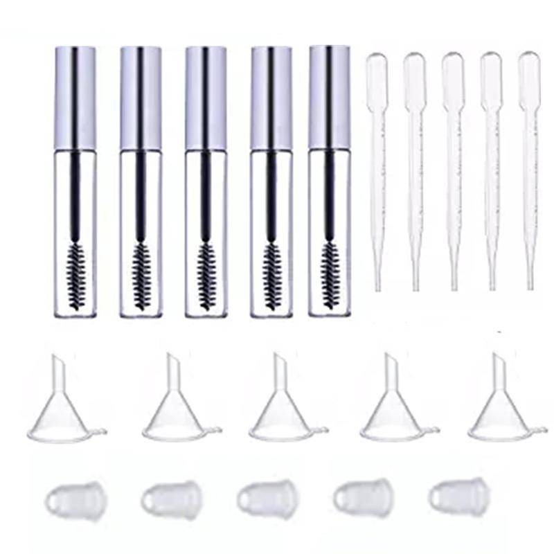 5 12ml Empty Mascara Tubes with Lash Wand + 5 Funnels and Transfer Set for DIY Container Set