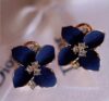 Ladies Camellia Design Bohemian Style Earrings (Blue with White Diamonds)
