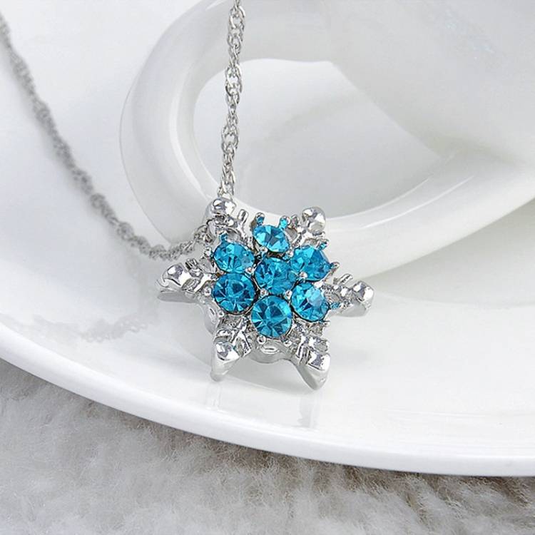 Charming Retro Crystal Snowflake Zircon Silver Necklace Women's Pendant Jewelry Gift