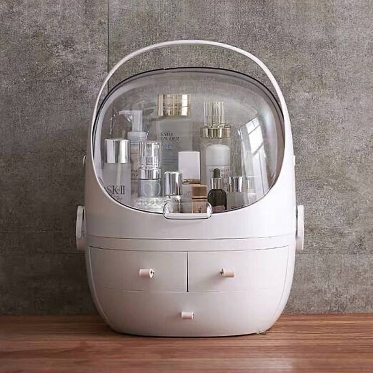 Handheld dustproof transparent round cosmetic drawer storage box