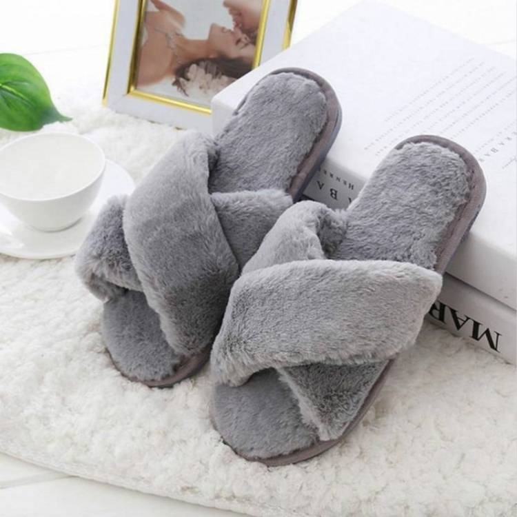 Cross warm plush women's slippers