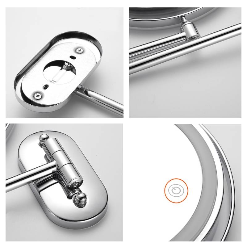 8-inch wall-mounted double-sided light-filled cosmetic mirror LED three-tone light bathroom mirror, color: rechargeable matte nickel color (five times