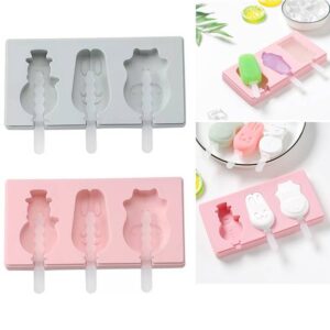 Silicone covered cartoon homemade DIY ice cream popsicle mold, color randomly shipped, style: snowman, hippopotamus, little rabbit