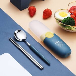 2 in 1 Simple Child Student Travel Portable 304 Stainless Steel Spoon Chopsticks Cutlery Set