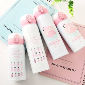 Flamingo Pattern Bouncing Vacuum Flask Mug Travel Stainless Steel Thermos Cup, Capacity:350ml