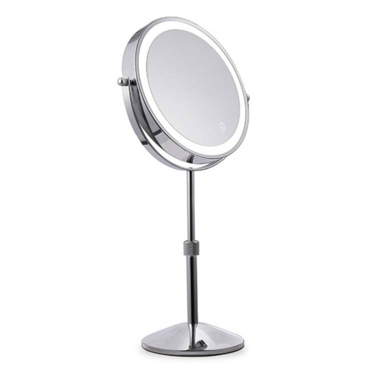 Desktop double-sided round LED light-emitting makeup mirror, lifting and magnifying makeup mirror, specifications: flat + seven times magnification (7
