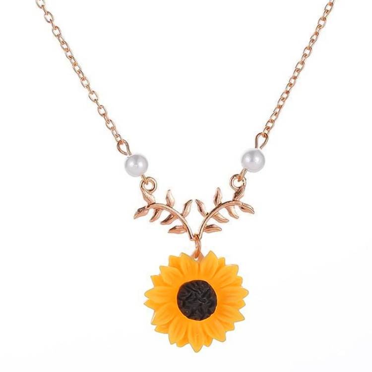 Exquisite Sunflower Pendant Necklace, Female Creative Imitation Pearl Jewelry Necklace