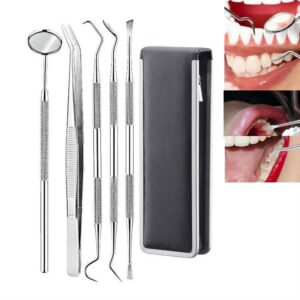 5-piece steel-edged leather case, stainless steel dental tools, tartar protection tools, dental tool set