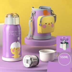 Smart Cartoon Animal Children Straw Cup Student Insulated Water Cup With Cup Cover, Style:Smart 316(Little Yellow Chicken)