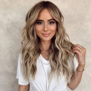 Female middle division long curly hair wig chemical fiber head cover