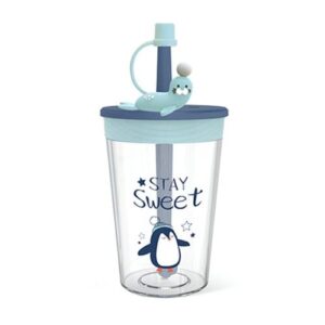 Children Cartoon Marine Animal Straw Drinking Cup Safe And Environmentally Friendly Plastic Drinking Cup(Light Blue)