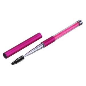 Plastic pole eyelash brush, rhinestone pole with pen cover, spiral eyelash brush (rose red)