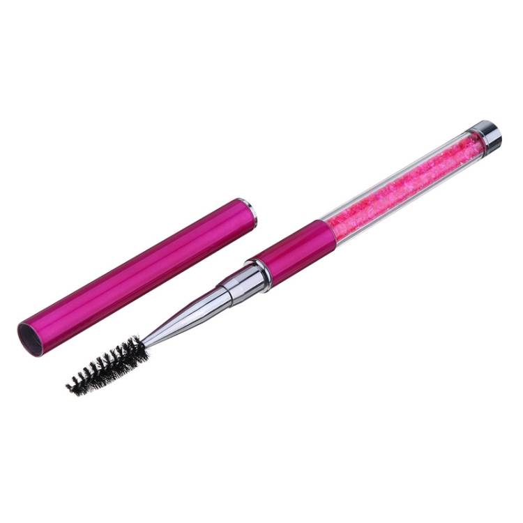 Plastic pole eyelash brush, rhinestone pole with pen cover, spiral eyelash brush (rose red)