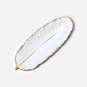 Phnom Penh Ceramic Dessert Plate Feather Plate Banana Leaf Fruit Dried Fruit Storage Tray, Size: Small (Matte White)