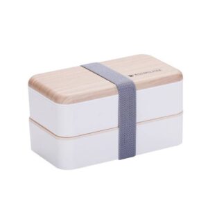 Office Double-layer Separated Lunch Box Wooden Portable Microwaveable Heating Student Bento Box with Cutlery
