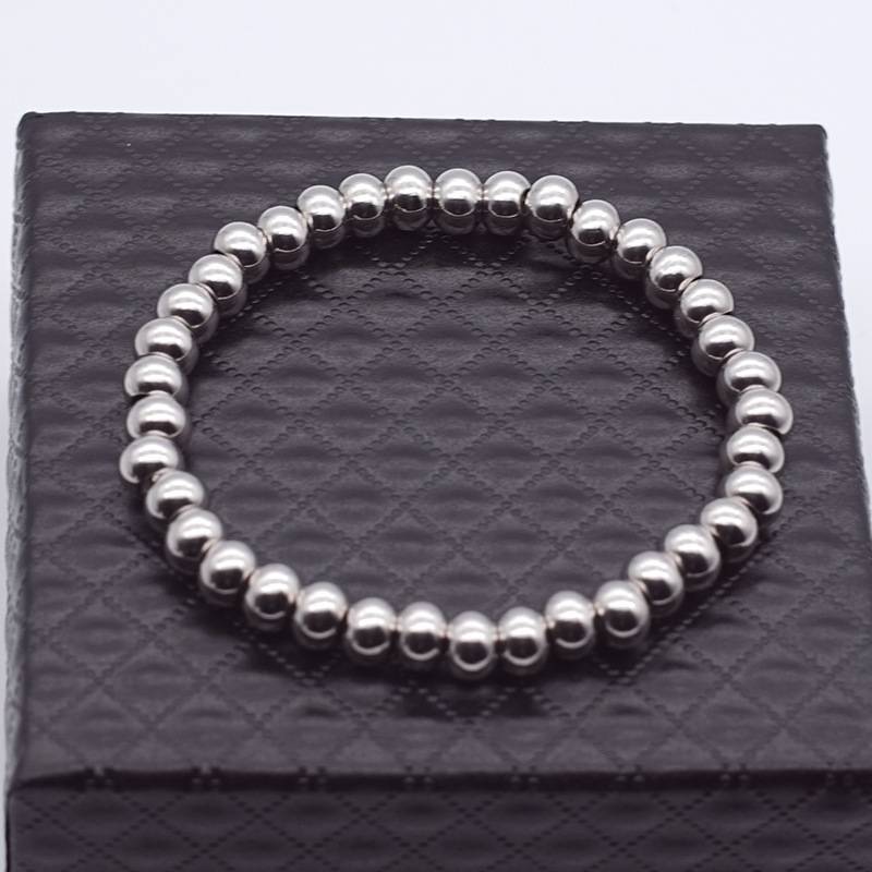 Silver stainless steel round bead bracelet (6mm)