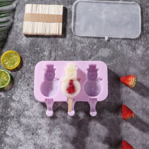 Cute cartoon silicone ice cream popsicle mold with lid&ice cream stick, style: snowman style, color randomly shipped