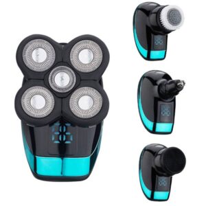 Electric Shaver Rechargeable Shaver Smart Digital Display Bald Hair Clipper, Style: Blue + Full Set