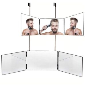 Retractable hanging three-sided folding mirror cosmetic mirror height-adjustable shaving and hairdressing mirror (black)