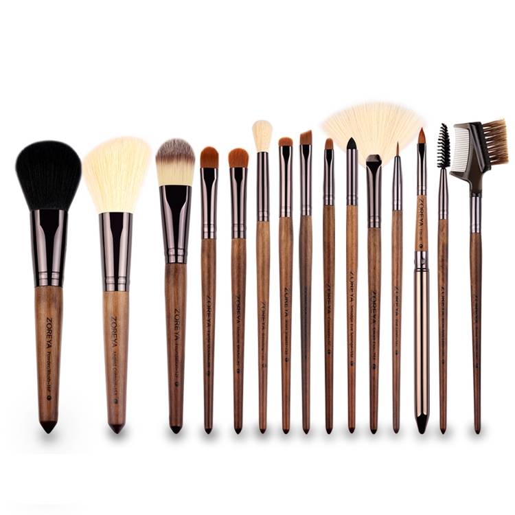 ZOREYA 15-in-1 Black Walnut Makeup Brush Set Complete Set of Beauty Tools Nylon Hair Loose Powder Brush Makeup Brush (ZP15)