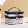 Transparent diamond double-layer cosmetic bag portable portable travel storage multi-functional bag (pink)