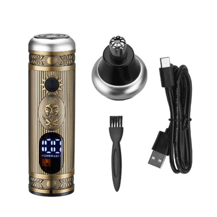 Men's nose trimming + shaving two-in-one ordinary motor mini shaver (bronze)