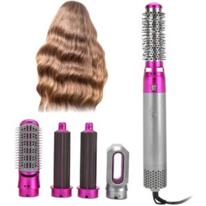 Five in one hot air comb automatic straightening dual-purpose hair dryer silver+rose red (Australian standard)