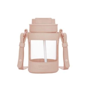 Diller 399MLH543 470ml Portable Glass Double Drinking Cup with Straw(Pink)