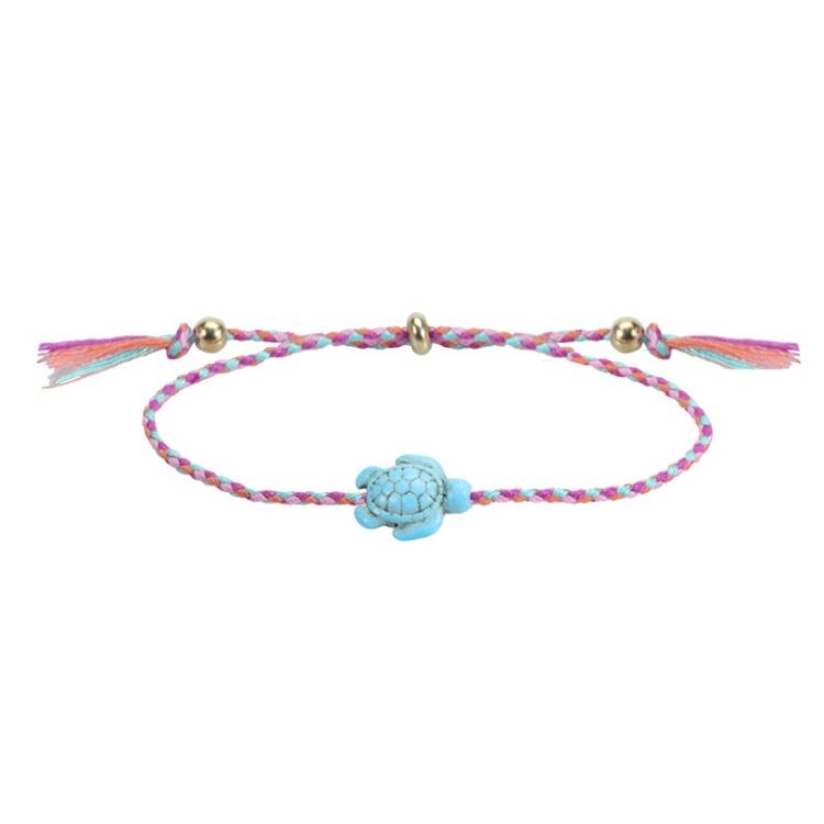Colorful woven rope adjustable turtle bracelet