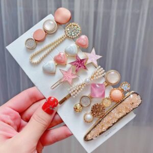 8-piece set – Cherry Blossom Alloy Colorful Hair Card Headpiece Pearl Water Diamond Clip Set