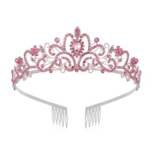 G2888 Crystal Diamond Wedding Party Braided Hair Crown Show Headband, Color: Pink