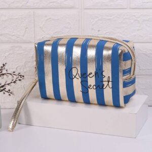 Multi functional striped PU waterproof makeup and toiletries bag