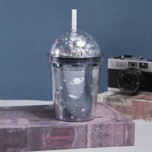 420ml Space Straw Cup Plastic Double Layer Water Cup