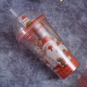 500ml Santa Claus Cartoon Portable Plastic Cup Double Micro Landscape Juice Cup(Style 3)