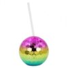 D001-2 Flash Electroplated Ball Cup Round Ball Straw Plastic Water Cup(Rainbow Color)