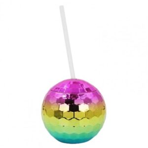 D001-2 Flash Electroplated Ball Cup Round Ball Straw Plastic Water Cup(Rainbow Color)