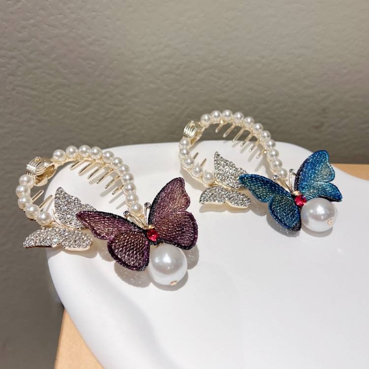 Water Diamond Butterfly Pan Hair Clip Embroidered Horsetail Hair Buckle