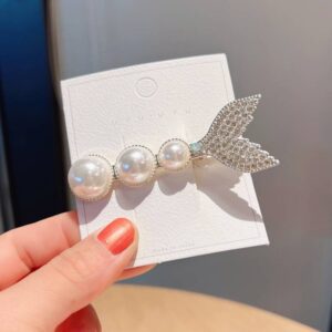Mermaid tail hair clip, pearl sparkling diamond duckbill clip