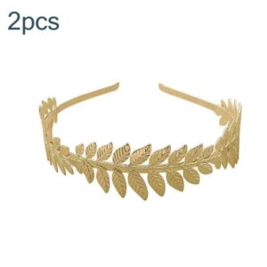 2pcs Metallic Leaves Branch Crown Hair Band Wedding Tiara Hair Accessories(Gold)
