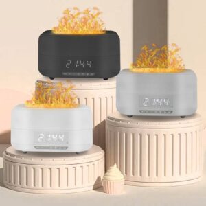 400ml simulated flame humidifier home aromatherapy machine, color: white type B – flame + clock (European plug)