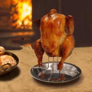 Outdoor Camp Thickening Barbecue Grill Roasting Chicken Rack Roasting Chicken Pan(Stainless Steel)