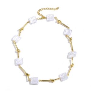 N2209-1 Twisted Stick Square Pearl Women’s Elegance Necklace with Collar Chain