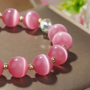 S2204-5 Pink Cat’s Eye Crystal Beaded Bracelet Women’s Natural Crystal Bracelet