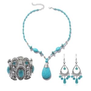 3-piece necklace, bracelet, earrings, natural turquoise accessories for women’s jewelry