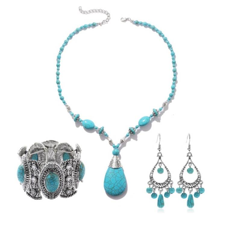 3-piece necklace, bracelet, earrings, natural turquoise accessories for women's jewelry