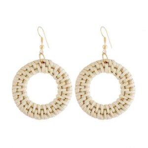 E2002-1 Earhook Round Ring Bamboo Vine Handwoven Earrings Bohemian Style Earrings