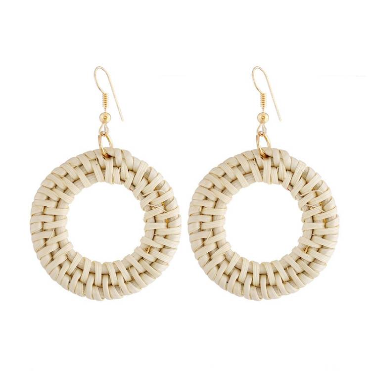 E2002-1 Earhook Round Ring Bamboo Vine Handwoven Earrings Bohemian Style Earrings